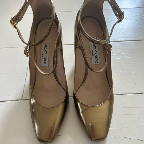 Jimmy Choo chunky heel double strap heels, dark gold, size 41 - Picture 5 of 12